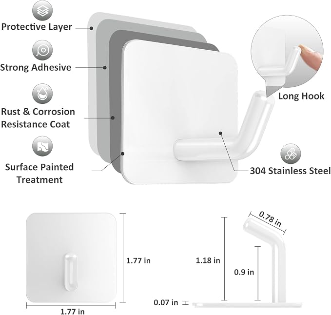VIS'V Adhesive Hooks, Heavy Duty Shower Wall Stick on Hooks, Waterproof - Image 3