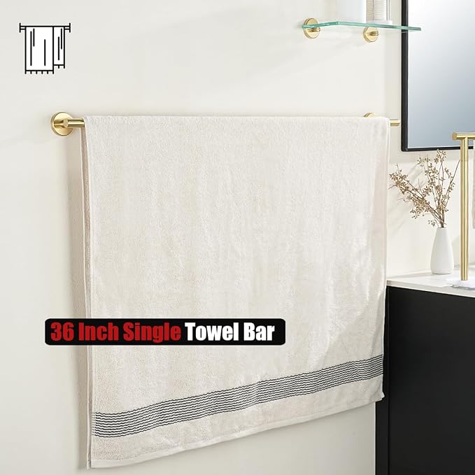 JQK Bath Towel Bar Gold, 39 Inch 304 Stainless Steel Thicken 1mm Towel Rack - Image 5