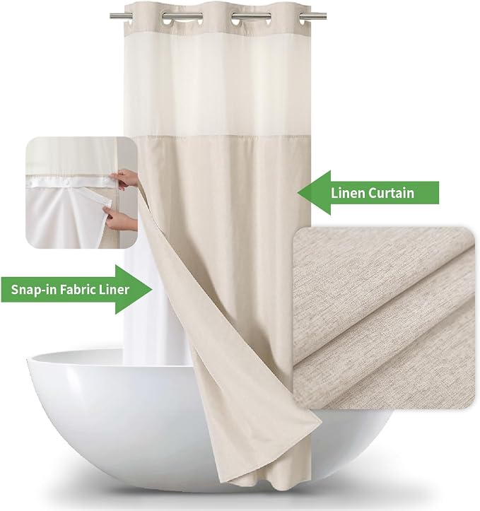 Stall No Hooks Needed Linen Textured Shower Curtain - Image 2