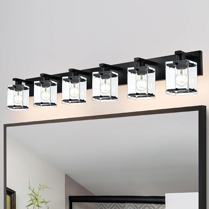 6-Light Bathroom Light Fixture Black Finish, Modern Vanity Lighting - Image 2