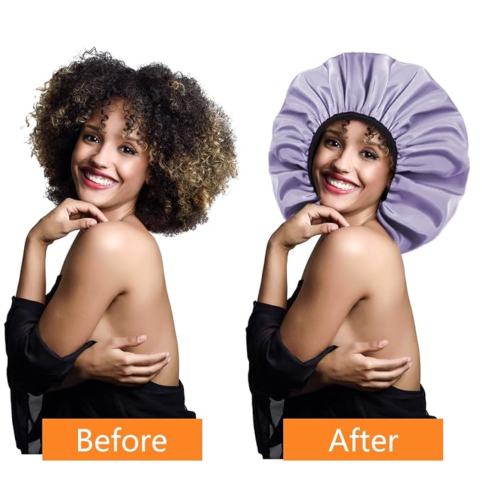 Auban Extra Large Shower Cap, Double-Layer Waterproof Reusable Satin Lining - Image 7