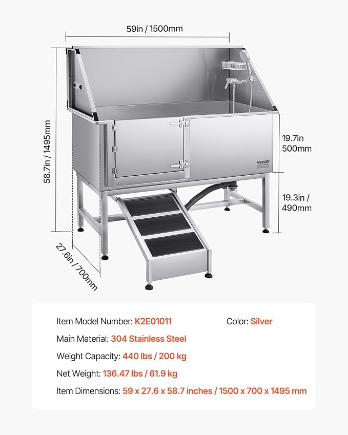 VEVOR Stainless Steel Dog Washing Station, Professional 62 inch Pet Grooming - Image 7