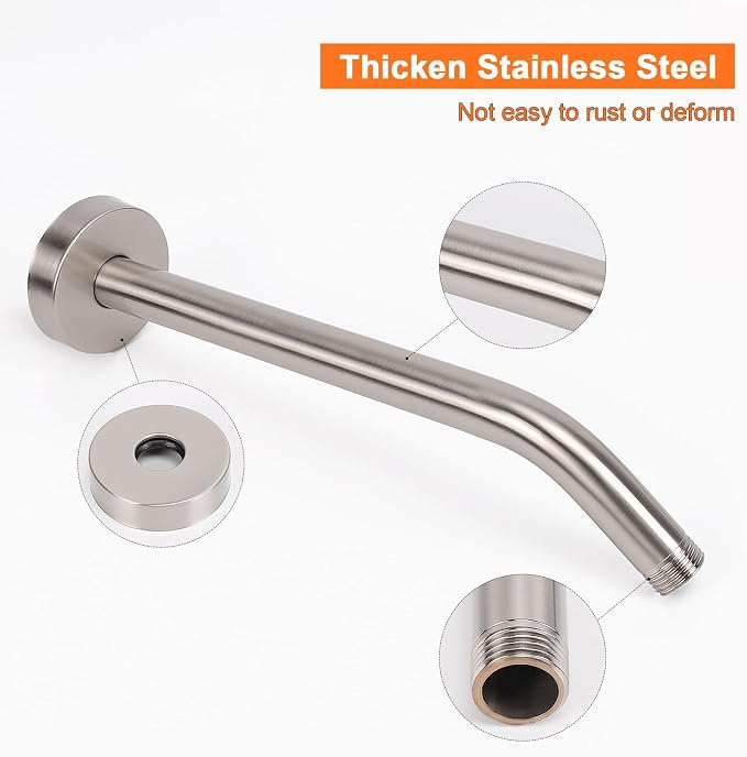 HarJue Shower Arm with Flange and Teflon Tape, Wall Mounted Shower Pipe 304 - Image 3