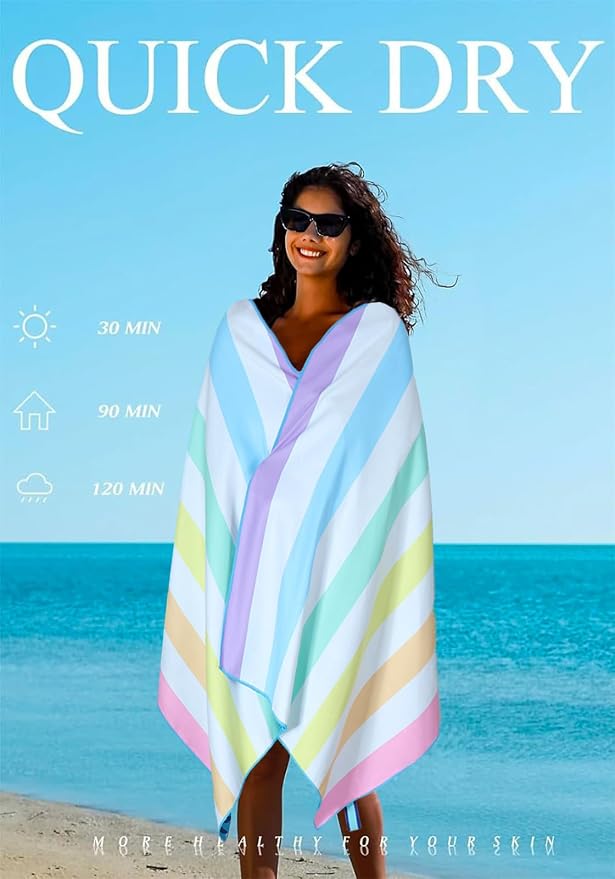 2 Pack Microfiber Lightweight Thin Beach Towel Sand Free Quick Dry Super - Image 6