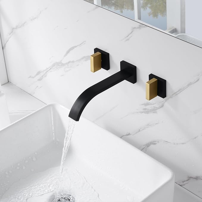 SUMERAIN Wall Mounted Faucet for Bathroom Sink Black and Gold Finish, Lavatory - Image 4