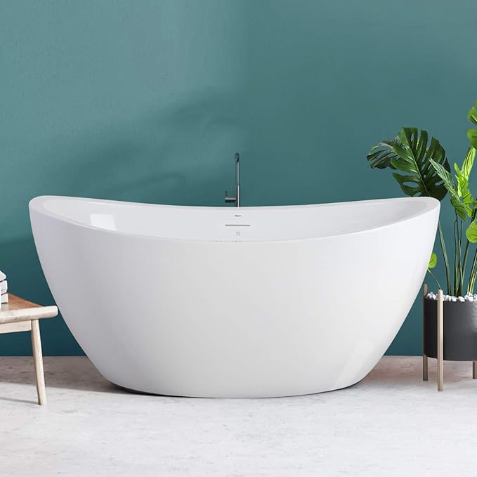 FerdY Naha 59" Acrylic Freestanding Bathtub, Curve Edge Freestanding Soaking by FerdY