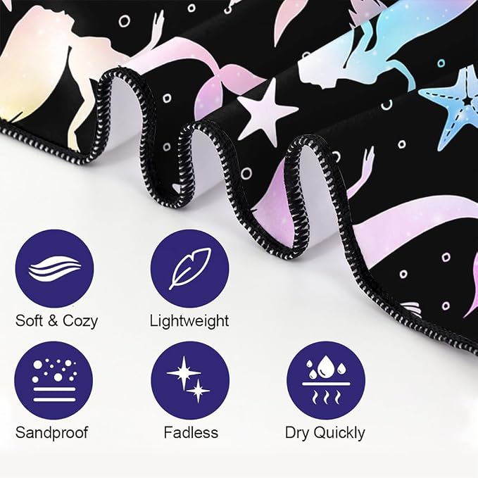 Mermaid Silhouette Beach Towel 36"x72" Quick-Dry Soft Microfiber - Image 2
