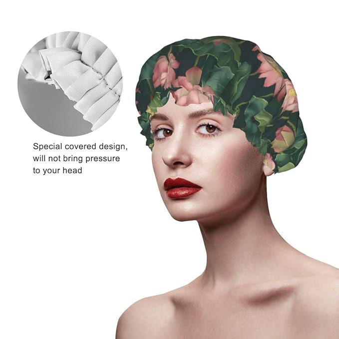 Elegant Lotus and Leaves Shower Cap - Image 4