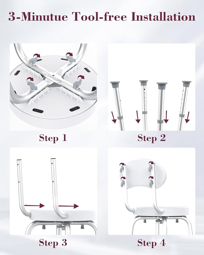 Swivel Shower Chair, 360° Non-Slip Shower Seat - Image 7