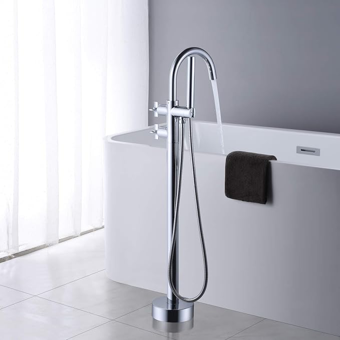 Tub Filler Freestanding Bathtub Faucet Chrome Floor Mount Brass Faucets - Image 3