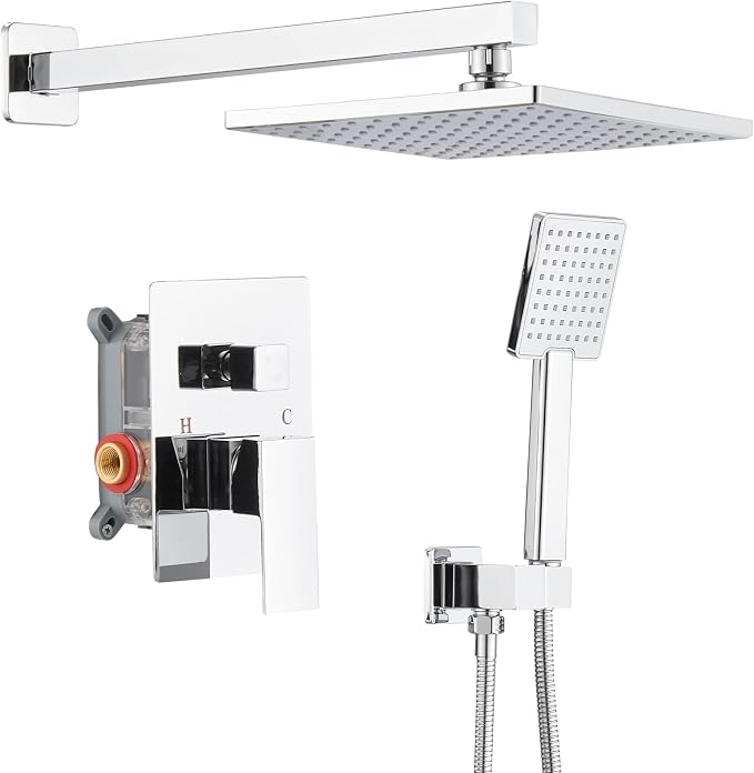 BWE Chrome Shower Faucet Set, Rainfall Shower Head by BWE