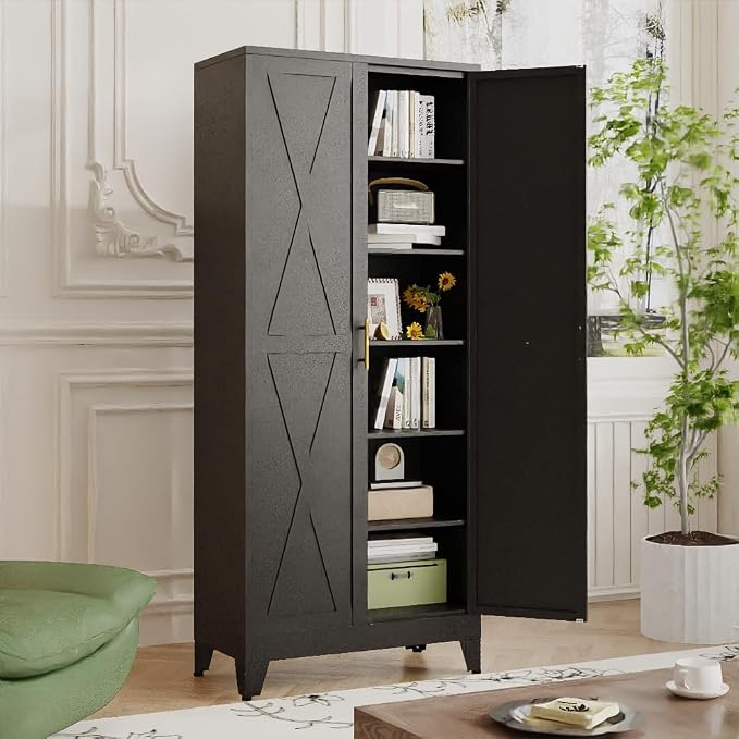 75" Tall Metal Kitchen Pantry Storage Cabinet, Freestanding Cupboard - Image 8