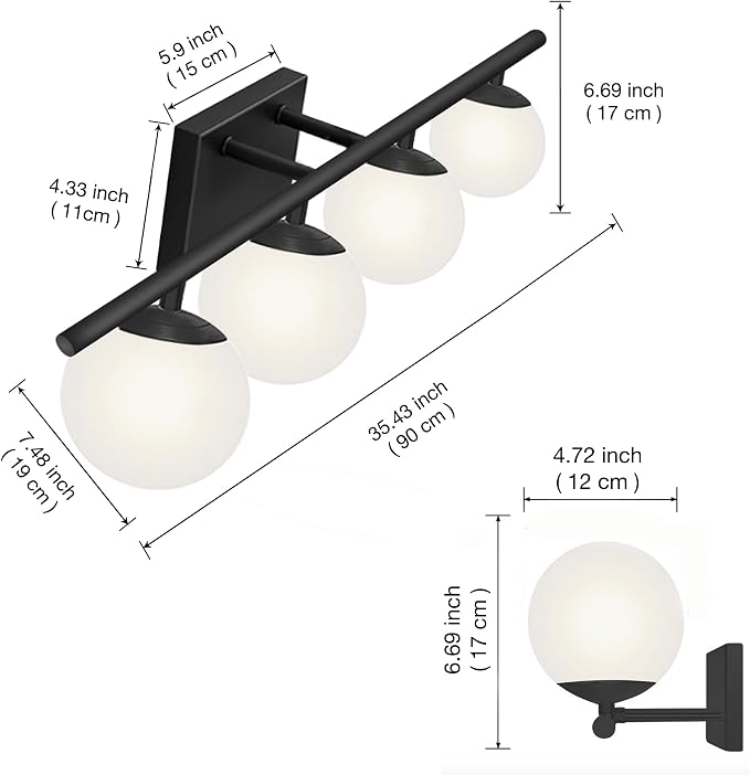 New Bathroom Vanity Light Fixtures Matte Black Milk White Globe Glass Shade 4 - Image 4