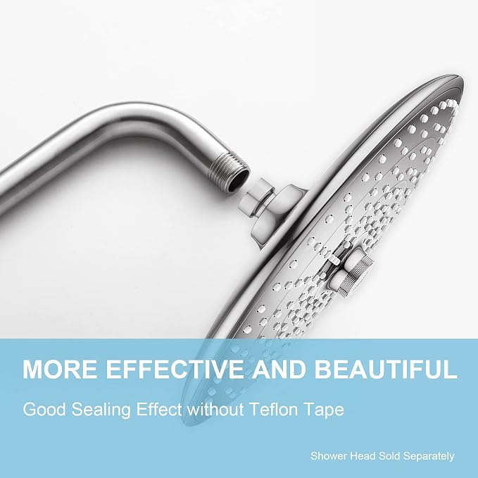 OFFO Shower Arm with Flange, 24 in Brushed Nickel Wall Mount Replacement Angle - Image 2