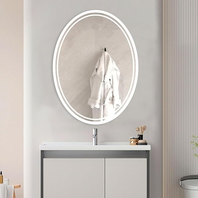 32 x 24 inch Oval LED Bathroom Mirror Anti-Fog 3 Colors Light Dimmable Wall by Bulife