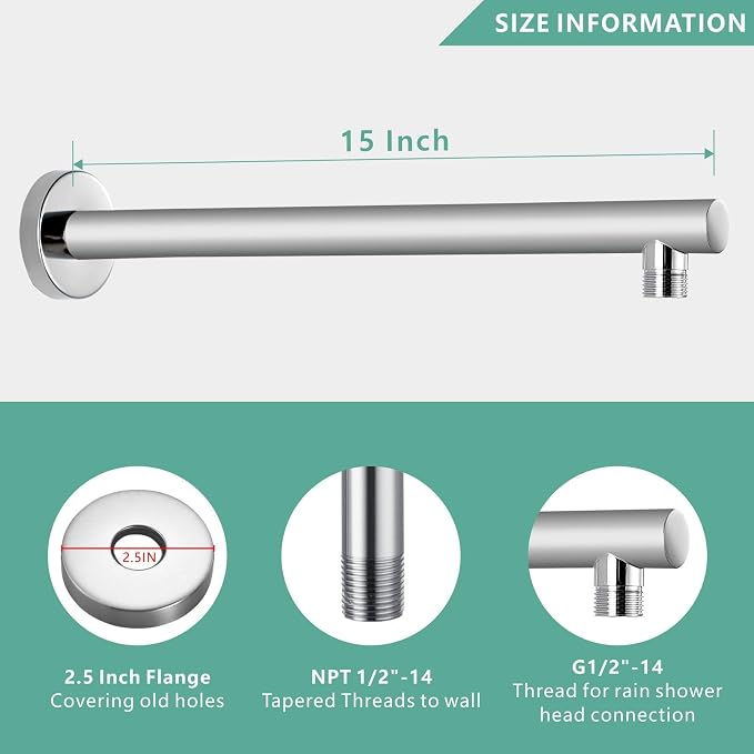 Voolan 15" Round Shower Arm - Image 2