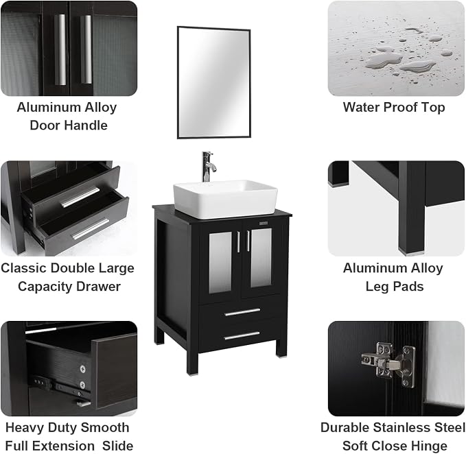 eclife 24" Modern Bathroom Vanity Sink Combo Freestanding Cabinet - Image 4