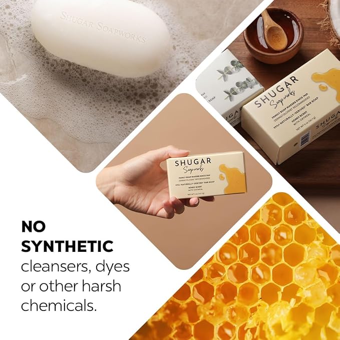 Shugar Soapworks Oatmeal & Honey 5 oz Beauty Bar Soap 8-Pack | Plant-Based - Image 7