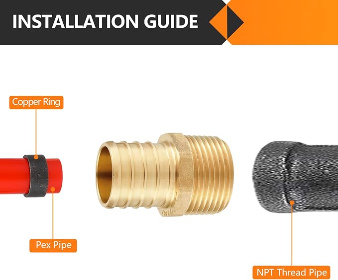100-Pack HeSun PEX Fittings, 3/4" PEX x 1/2" Male NPT, Brass Crimp Male Adapter - Image 4