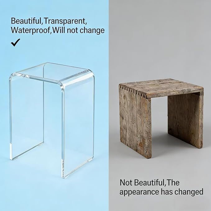 Acrylic 17.7" H Small Stool for Adults, Acrylic Shower Bench Stool Chair Seat - Image 9