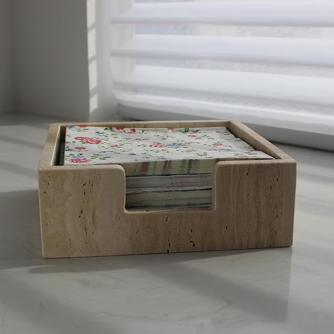 Travertine Luncheon Napkin Holder 7.5" x 7.5" x 2.76" - Image 4