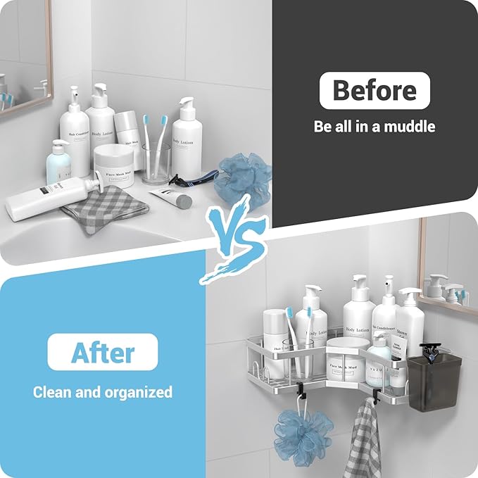 Corner Shower Caddy Shelf Rack: 2 Pack Adhesive Shower Organizer Essentials - Image 6