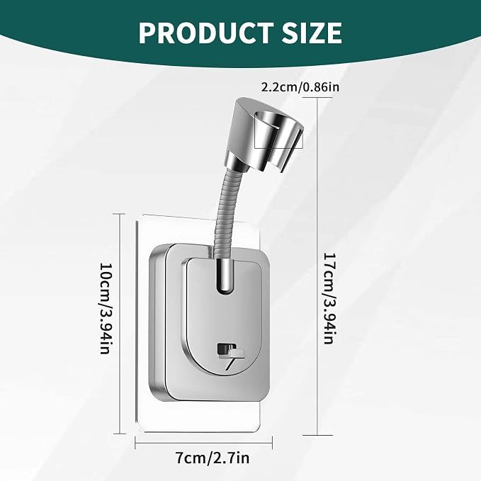 Shower Head Holder Wall Mount, 360° Adjustable Handheld, No-Drill Strong - Image 2