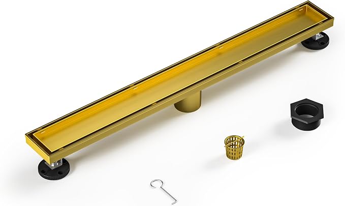 Linear Shower Drain 24", Brushed Gold Floor Drain by Bernkot