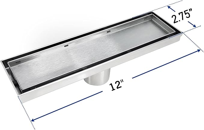 Linear Shower Drain 12", Brushed Floor Drain - Image 5