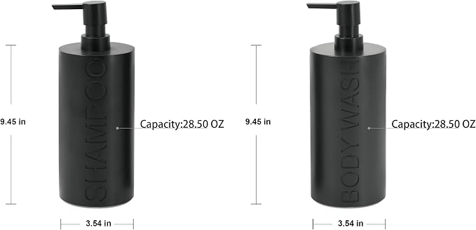 2-Pack Matte Black Resin Refillable Shampoo & Body Wash Bottles – Modern - Image 2