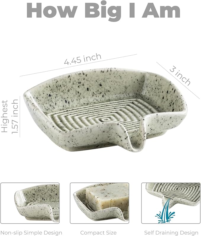 Self Draining Soap Dish, Ceramic Drain Soap Holder Waterfall Design Soap Saver - Image 2