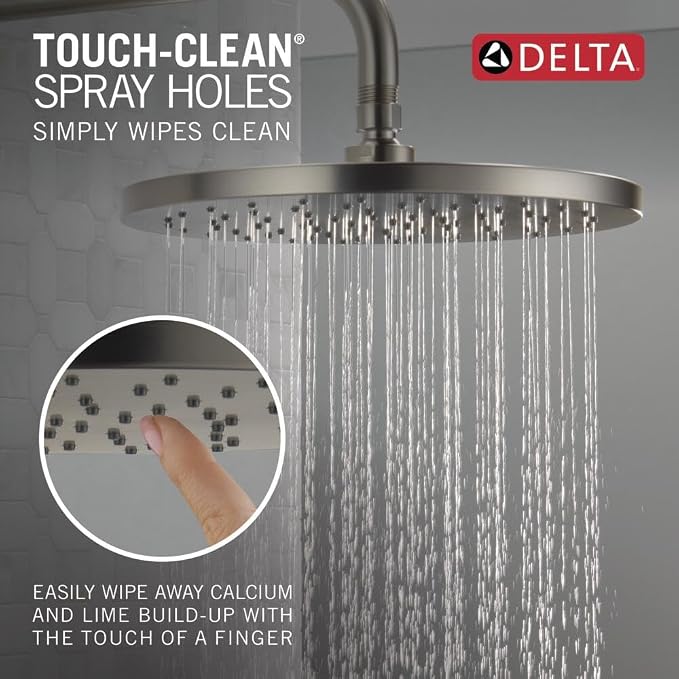 Delta Modern 14 Series Round Rain Shower Faucet Set, Brushed Nickel Shower Head - Image 4