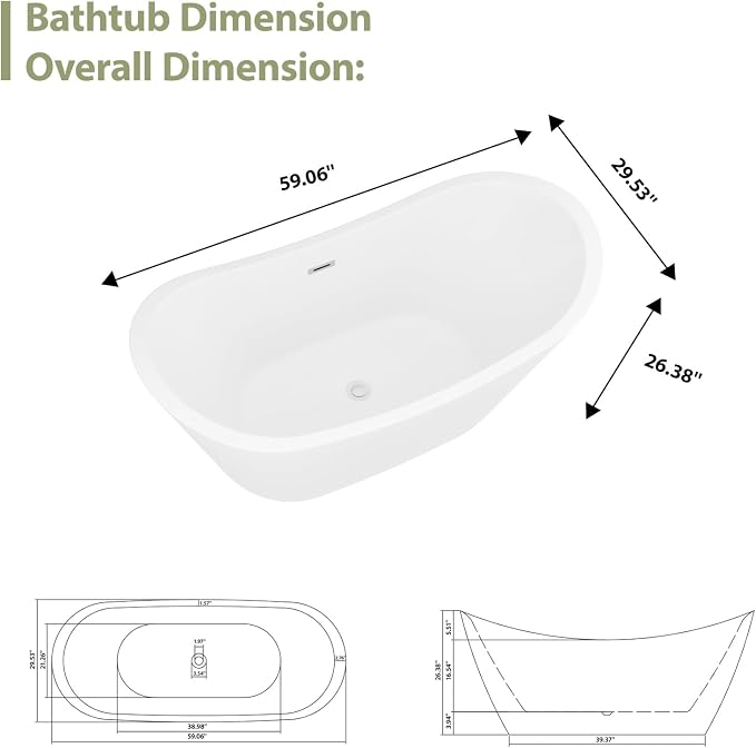 59 Inch Acrylic Freestanding Soaking Bathtub - Image 7