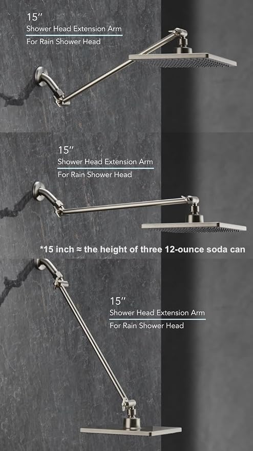 15 Inch Extra Long Adjustable Shower Head Extension Arm - Image 3