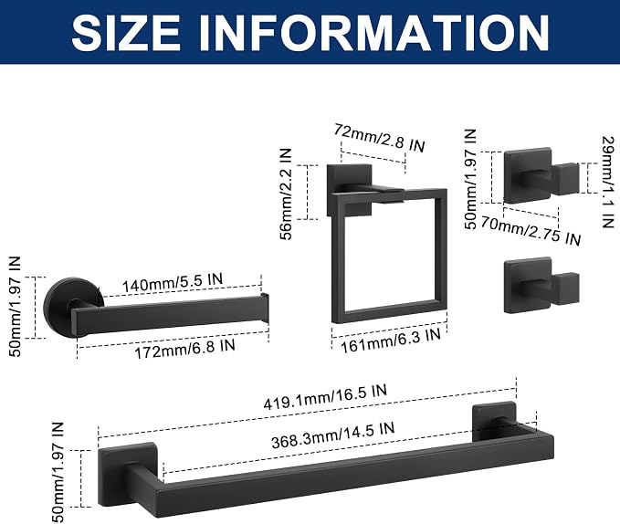NearMoon 5 Pieces Bathroom Hardware Set 304 Stainless Steel - Image 2