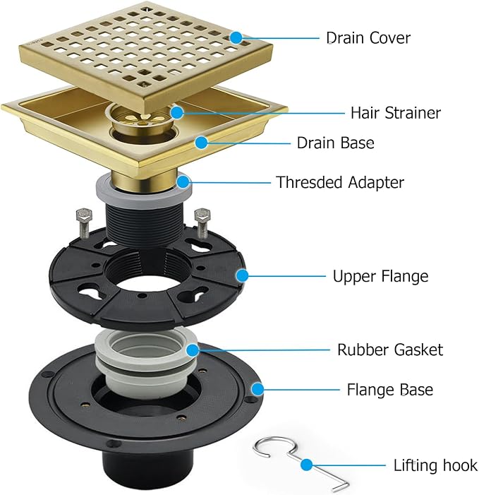 6 Inch Square Shower Floor Drain - Image 3