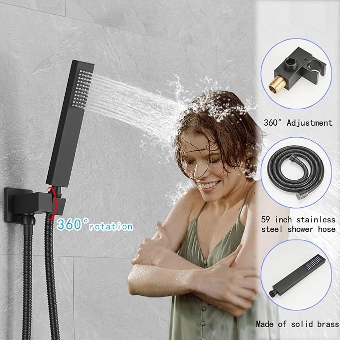 Matte Black Shower System, 8 Inch High Pressure Rain Shower - Image 4