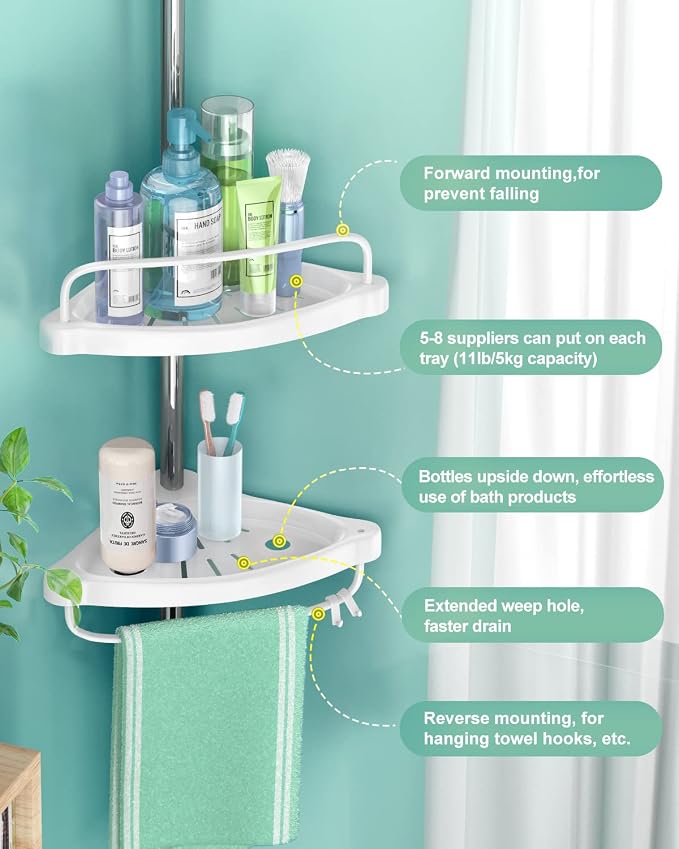 ADOVEL 4 Layer Corner Shower Caddy, Adjustable Shower Shelf, Constant Tension - Image 4