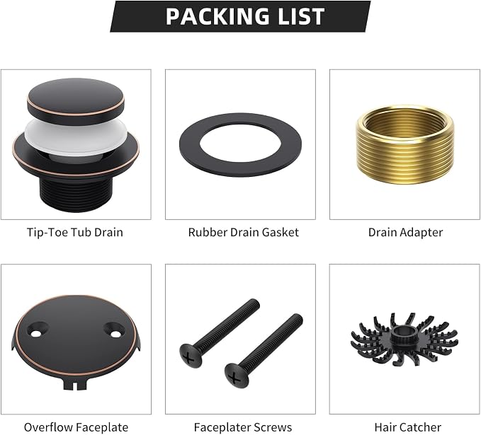 Tub Drain Kit, Tip-Toe Bathtub Drains and Overflow Kit, Bathroom Bath Tub Drain - Image 5
