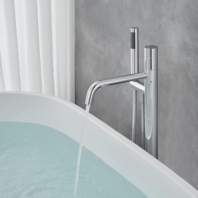 Freestanding Bathtub Faucet Floor Mount Tub Filler Chrome Brass Single Handle - Image 6