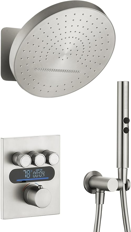 Lefton Shower System in Fahrenheit Display, 13” Overhead Round Rainfall Shower by LeftonSanitary
