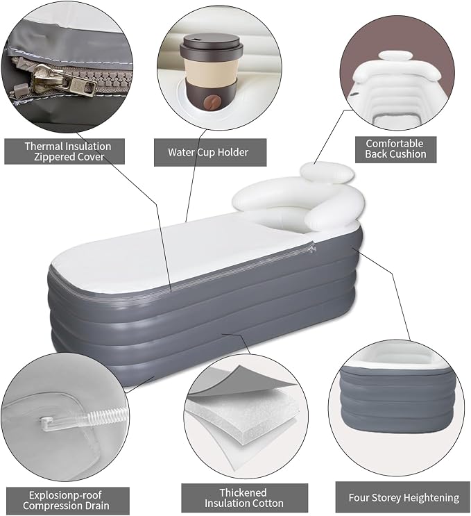 B&Y Inflatable Soaking Bathtub for Adult, Designed - Image 4