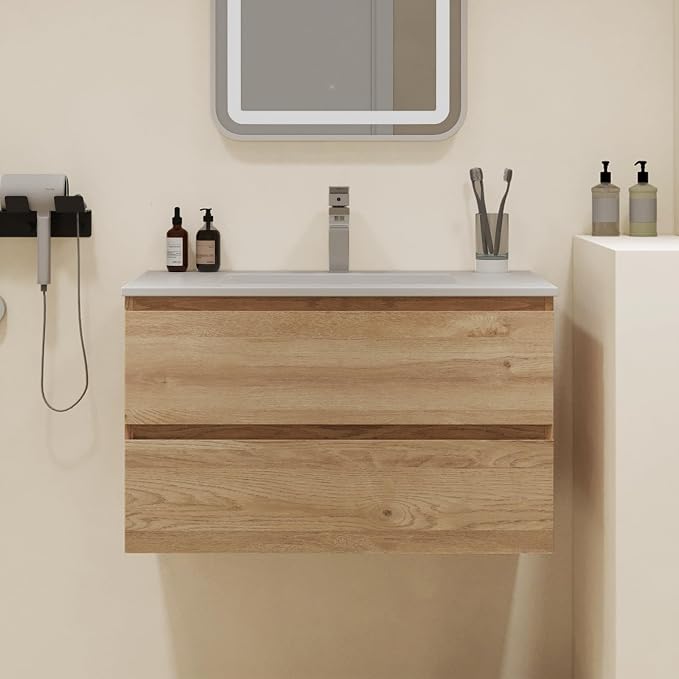 Floating Bathroom Vanity with Sink Wall Mounted Cabinet with 2 Soft-Close by LDarqeer