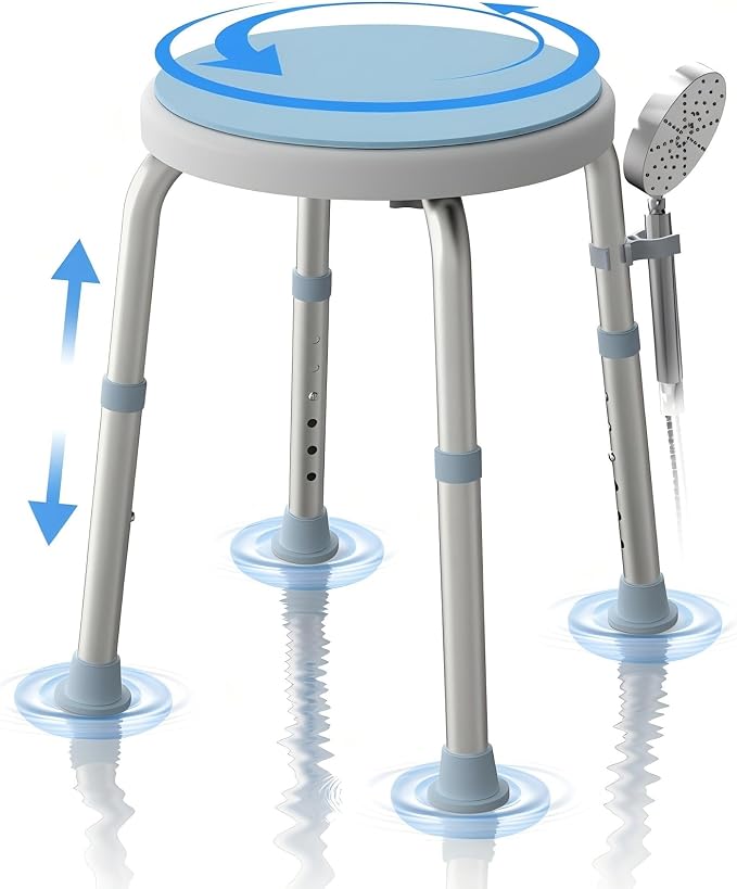 Swivel Shower Stool for Inside Shower, 360° Rotating Bath Stool by WHLICKS