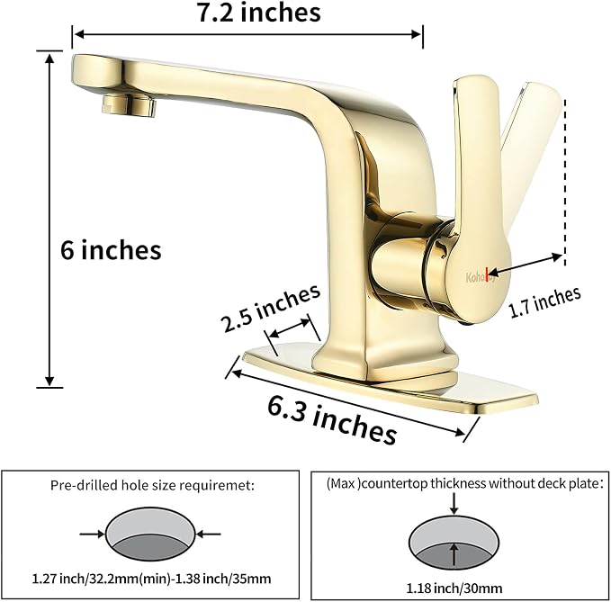 Polished Gold Bathroom Faucet, Single Handle Commercial Bathroom Sink Faucet - Image 4