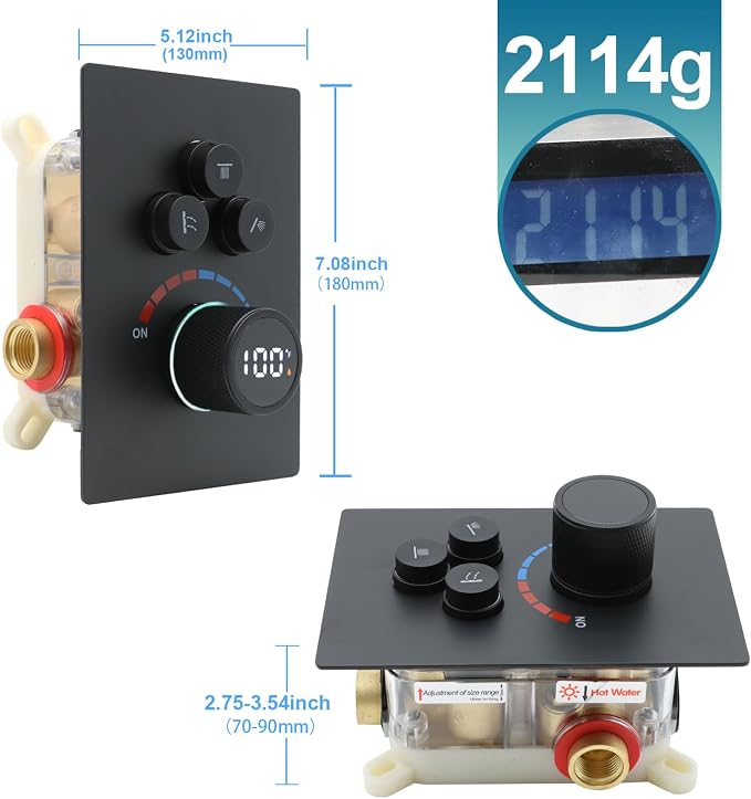 Solid Brass Shower Mixer Valve, Concealed 3 Way Outlet LED Digital Display - Image 6