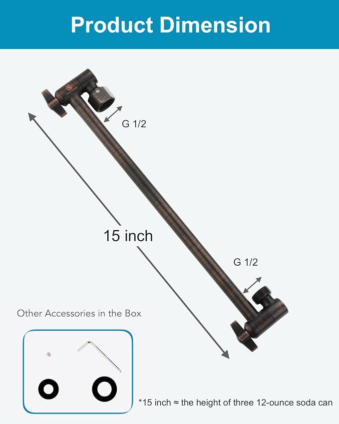 15 Inch Extra Long Adjustable Shower Head Extension Arm - Image 5