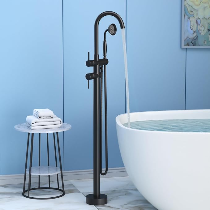 Freestanding Bathtub Faucet, Tub Filler Floor Mount Stand Bathtub Faucet Brass - Image 3
