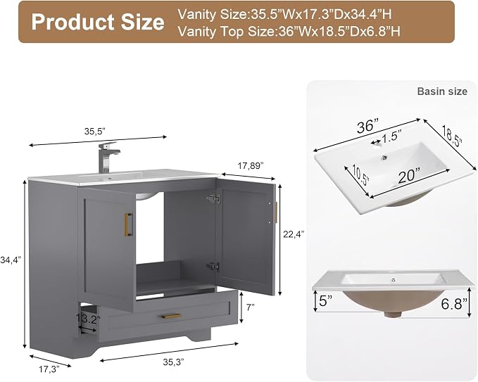 30 inch Bathroom Vanity with Sink, Modern White Vanity - Image 2
