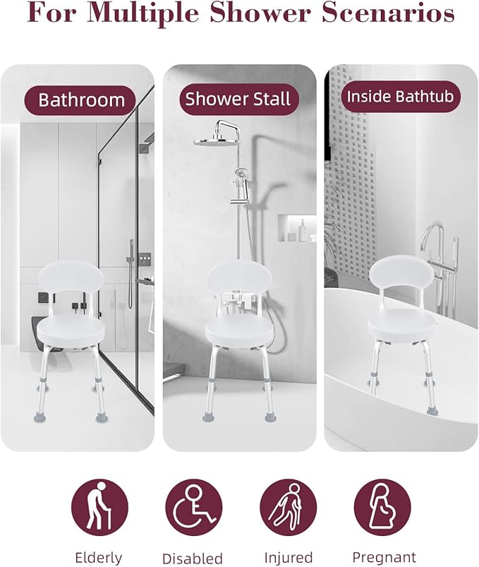 Swivel Shower Chair, 360° Non-Slip Shower Seat - Image 5